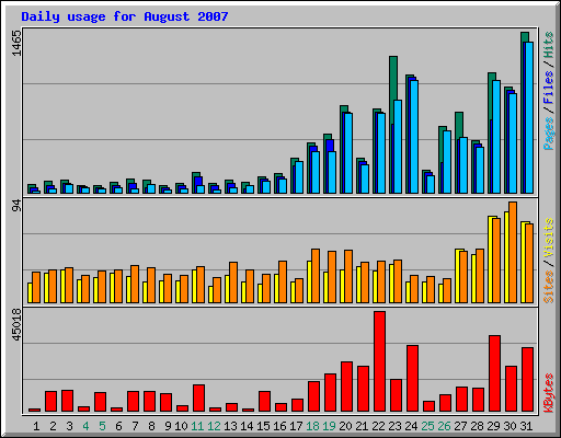 Daily usage for August 2007